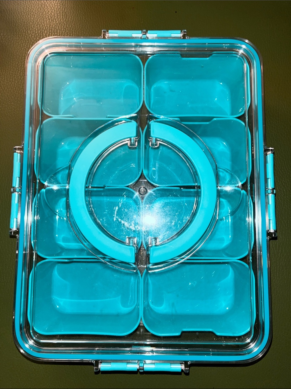 Plastic Clear Turquoise Snacks 8-Compartment Meal Prep Container